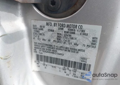 2008 Ford F-250 Lariat/Xl/Xlt z USA, uszkodzony, nr VIN 1FTSX20508EC13413